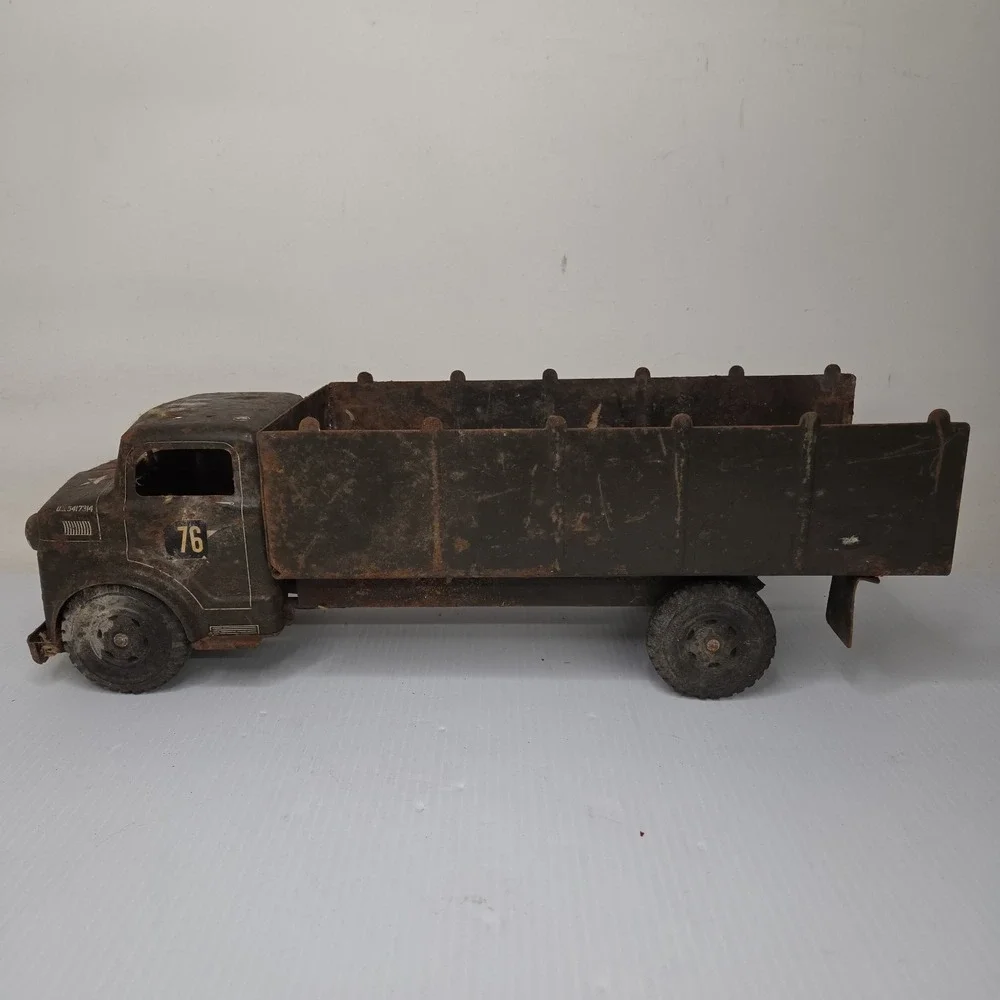 VINTAGE TRUCK LUMAR MARX ARMY TRANSPORT PRESSED STEEL HAULER PARTS RESTORE